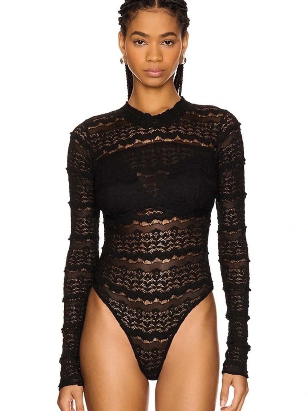 Free People x Intimately FP Angelina Lace Bodysuit in Black Large NWT